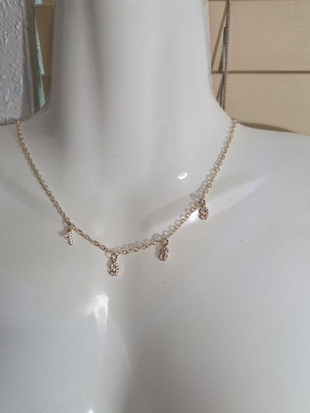 Gold 1998 Birth Year Dangle Charm Rhinestone Choker Necklace. 18 In